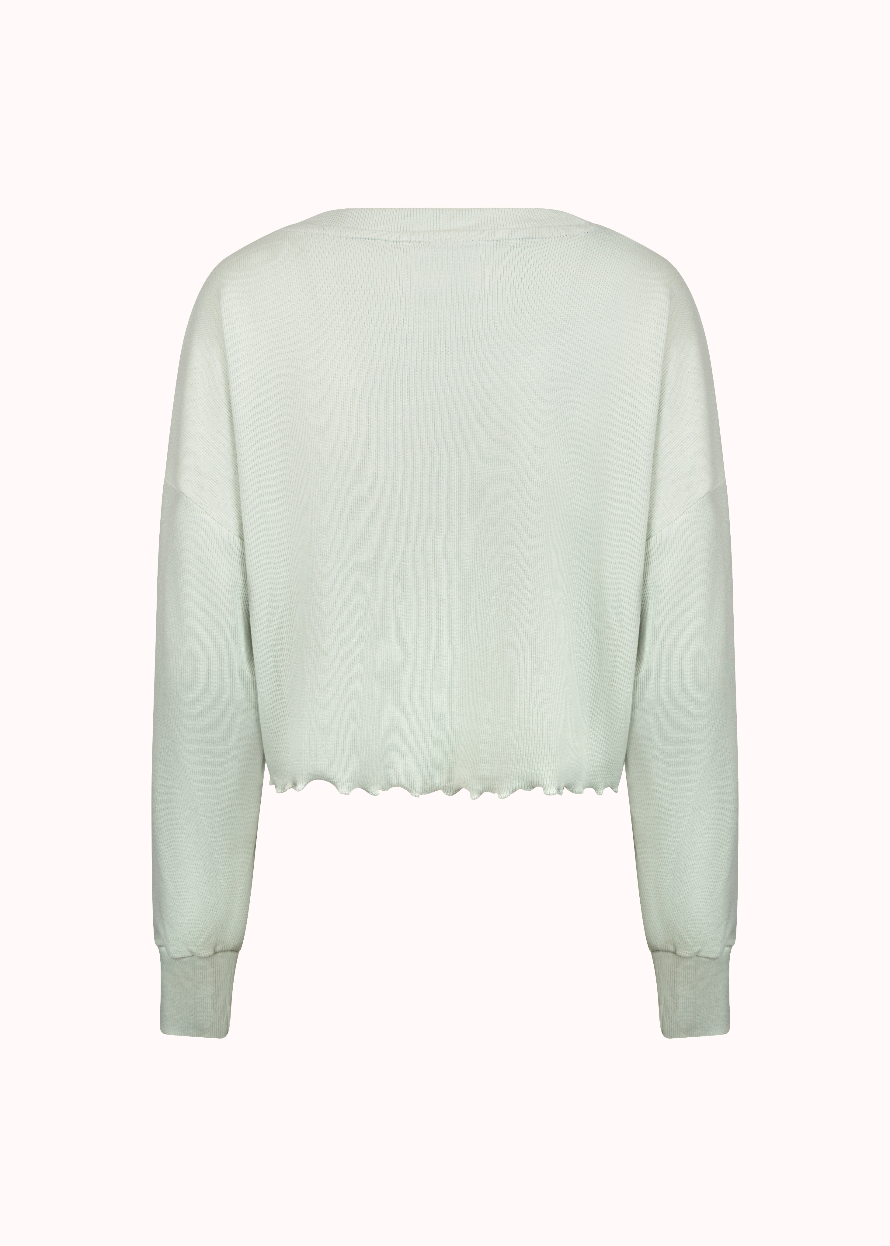 Green ribbed oversized embroidered crop top