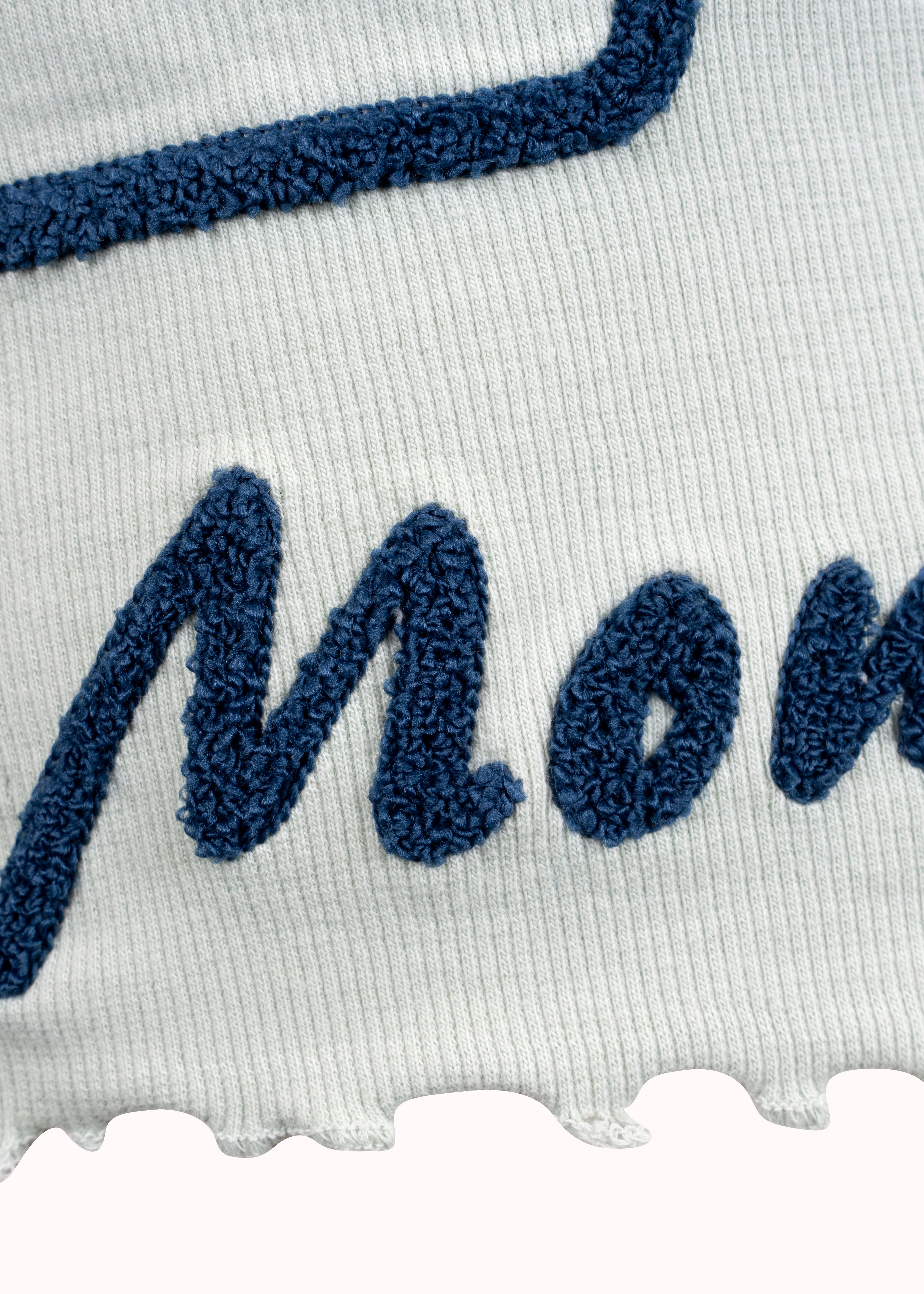 Green ribbed oversized embroidered crop top