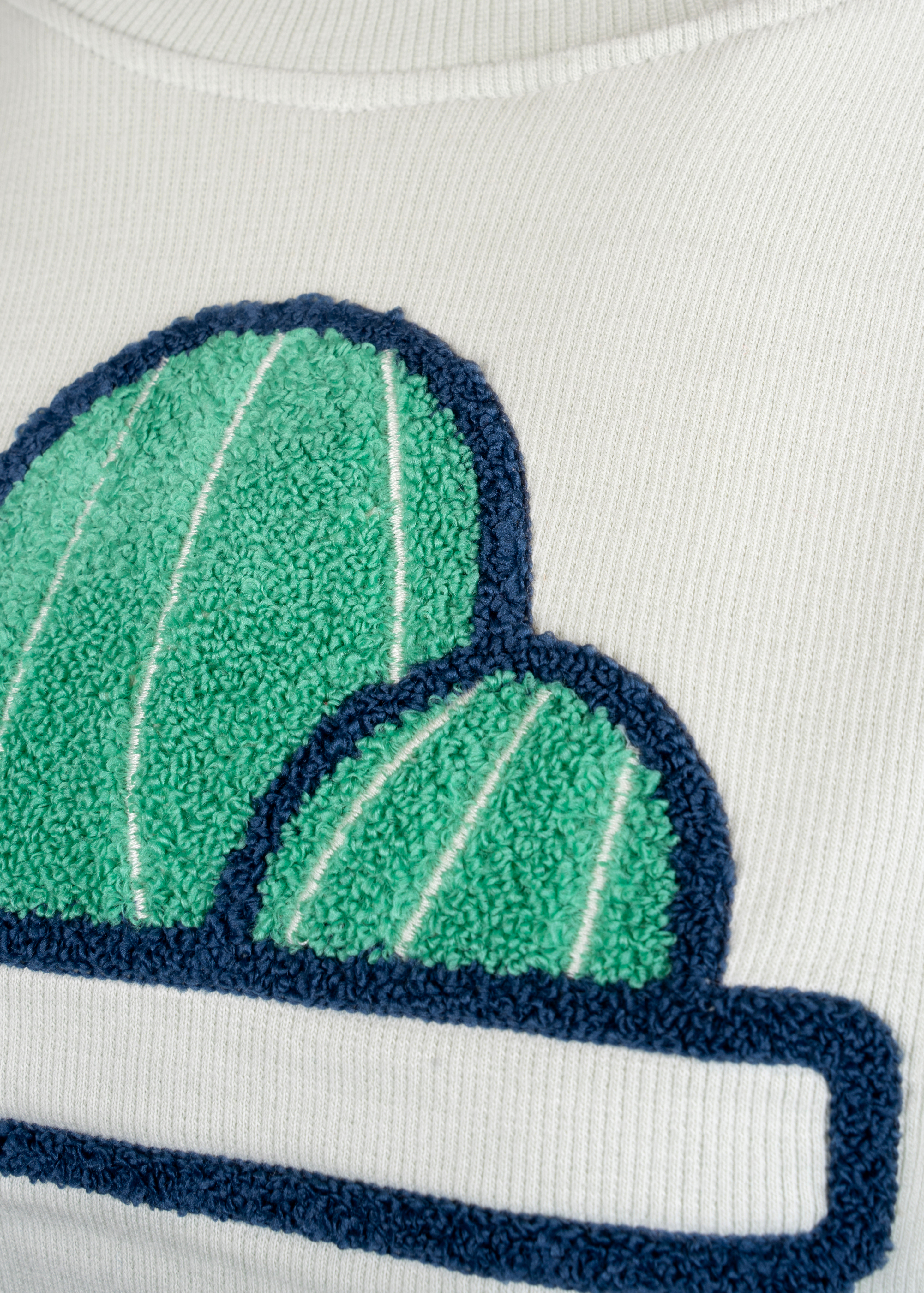 Green ribbed oversized embroidered crop top