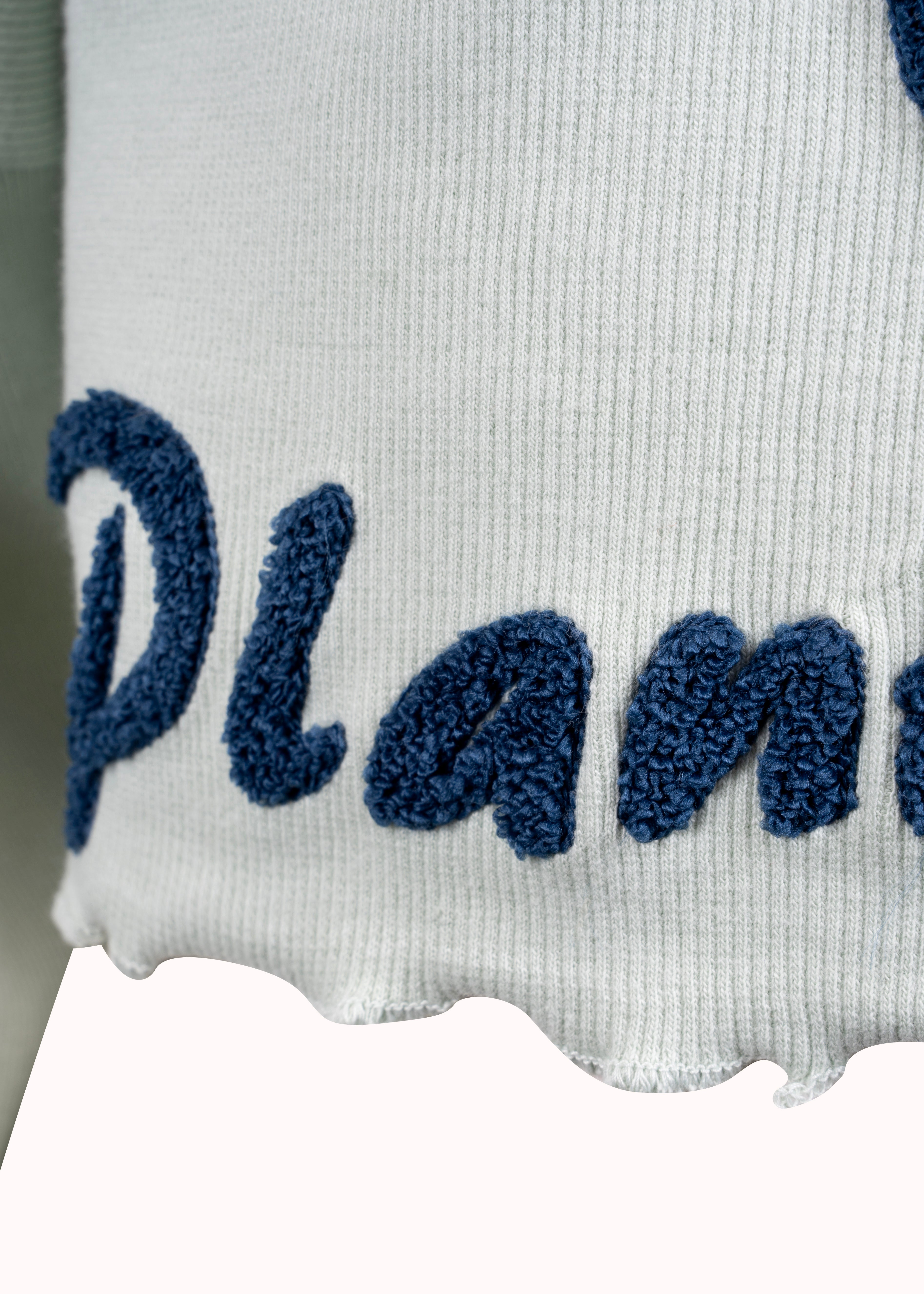 Green ribbed oversized embroidered crop top