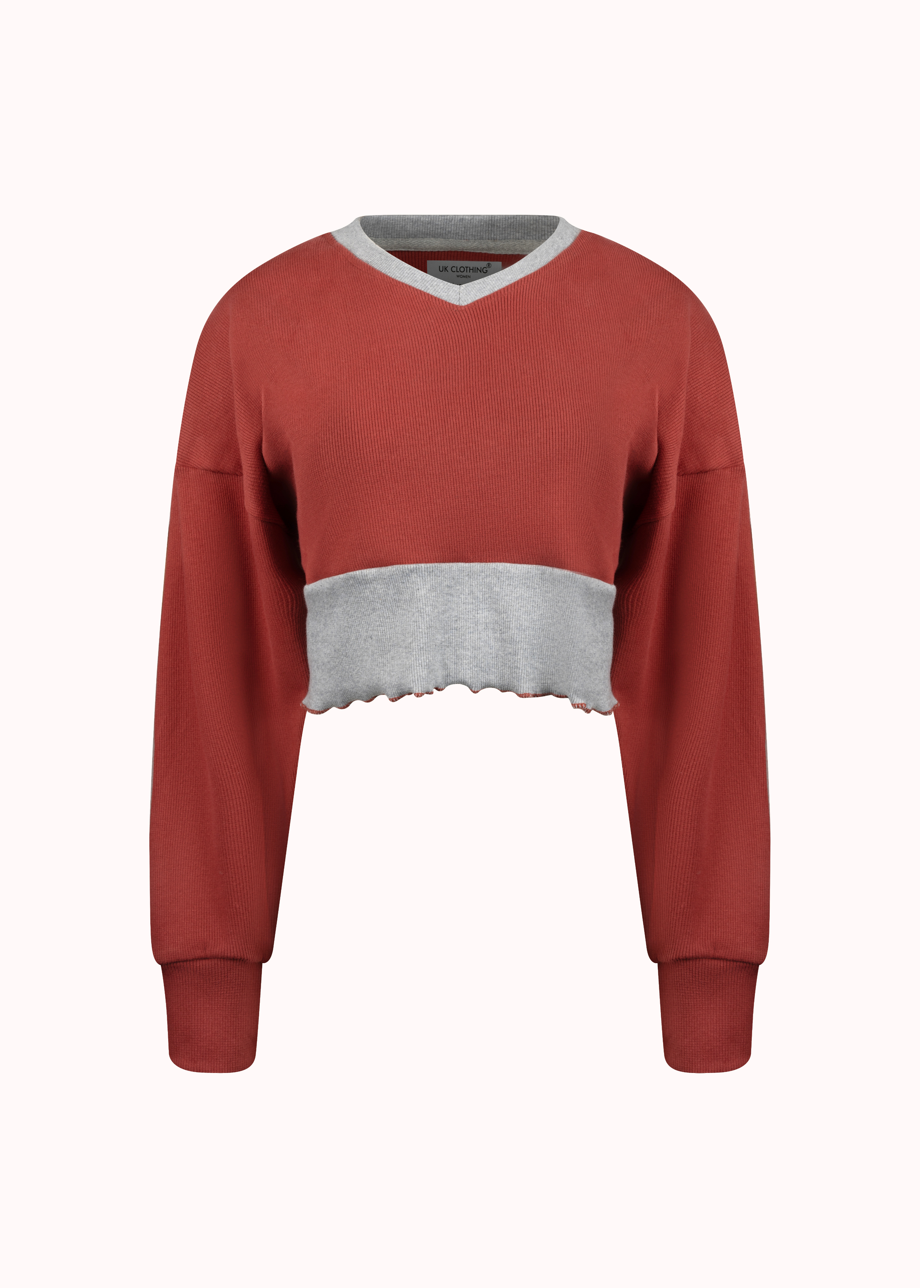 Colourblocked ribbed oversized crop top