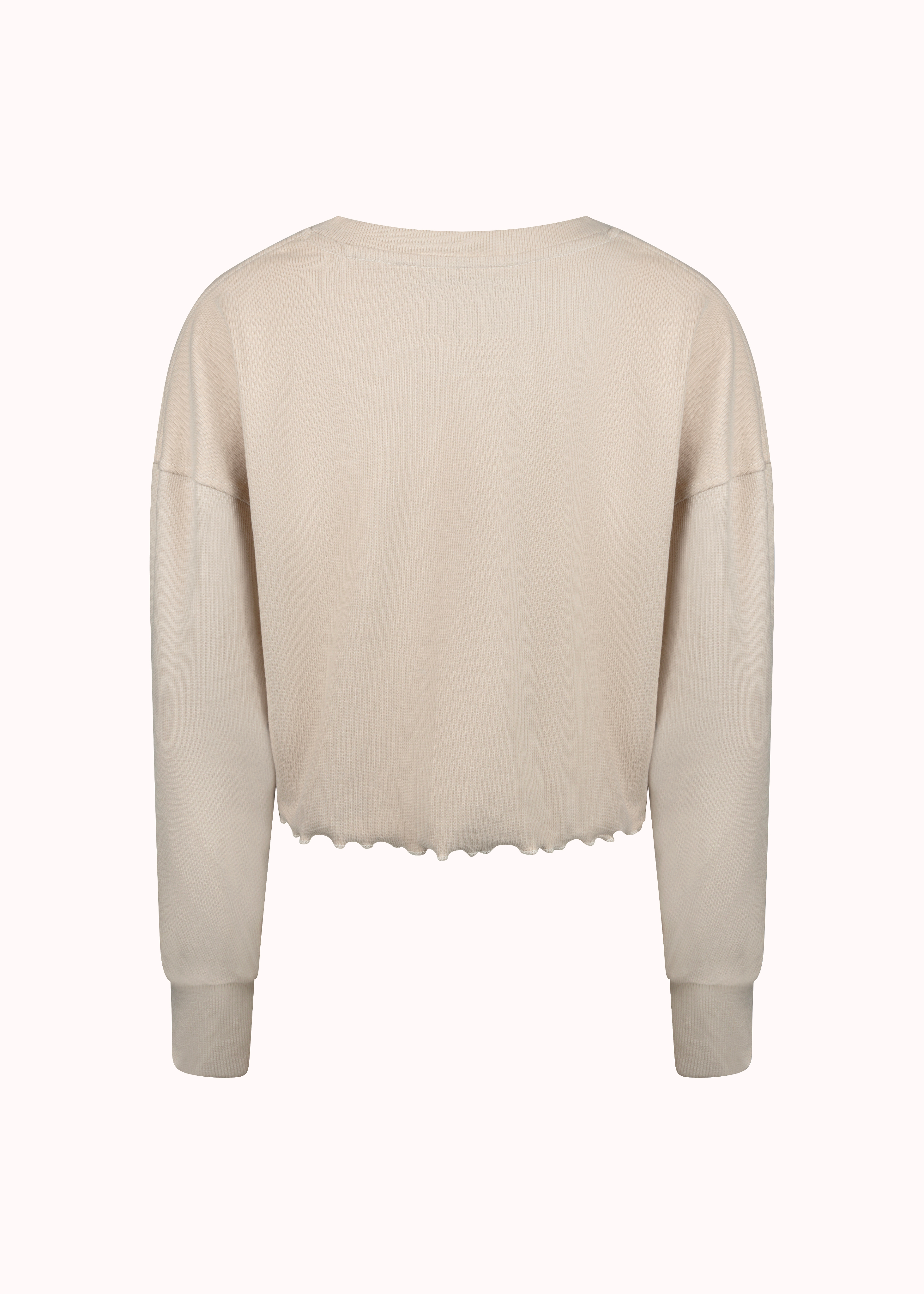 Beige ribbed oversized solid crop-top