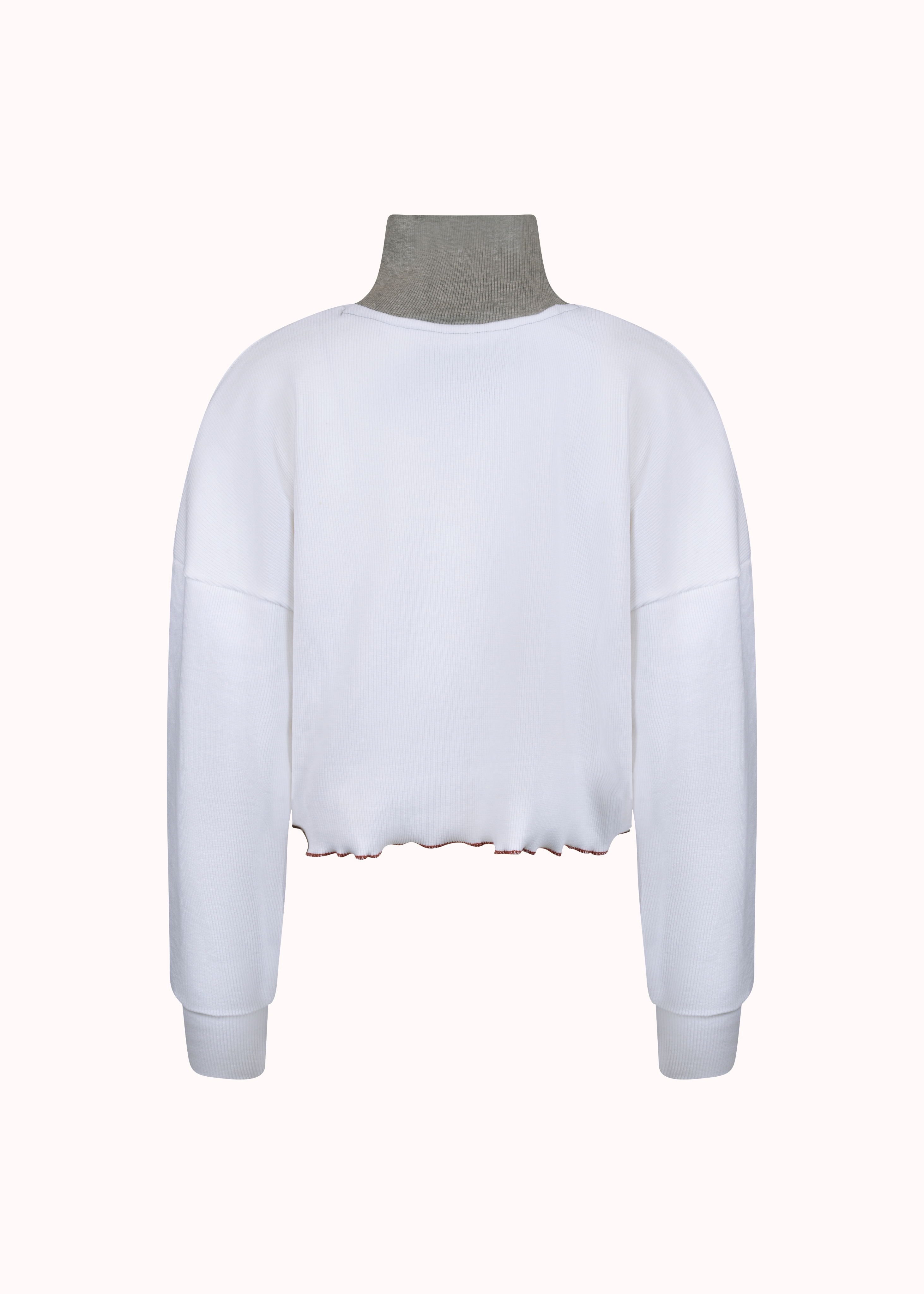 Colourblocked ribbed oversized embroidered cut sew crop top