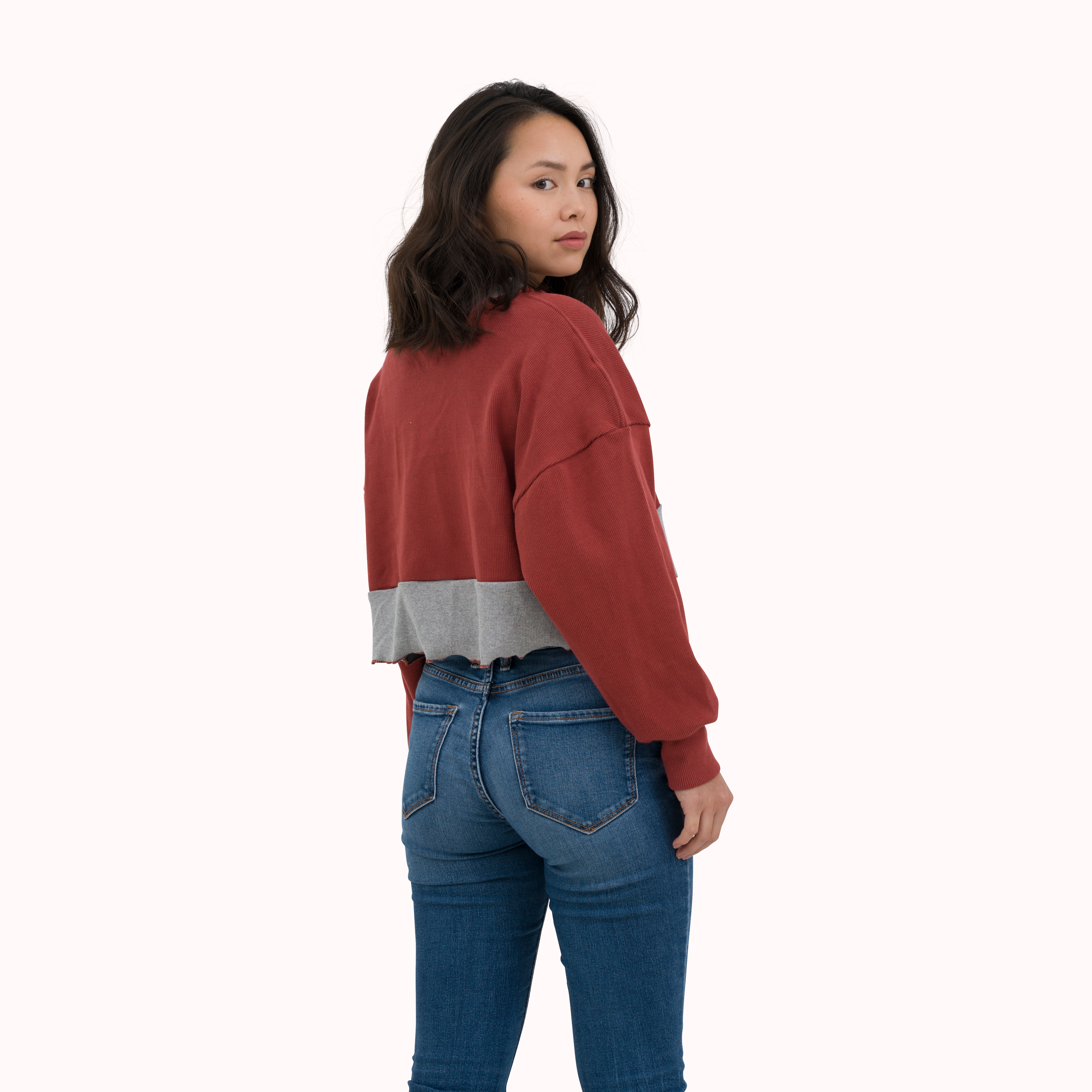 Colourblocked ribbed oversized crop top