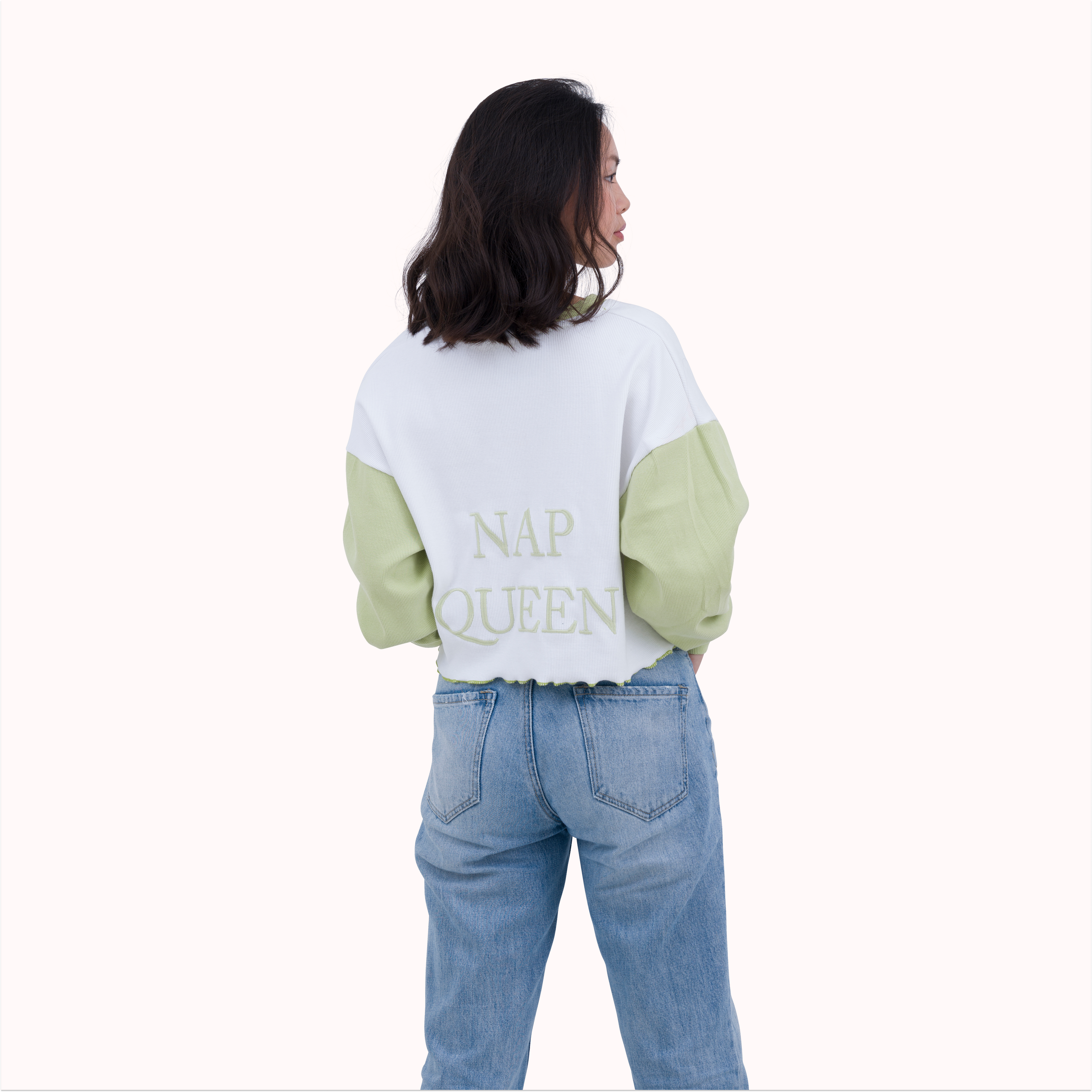 Ribbed oversized embroidered crop top