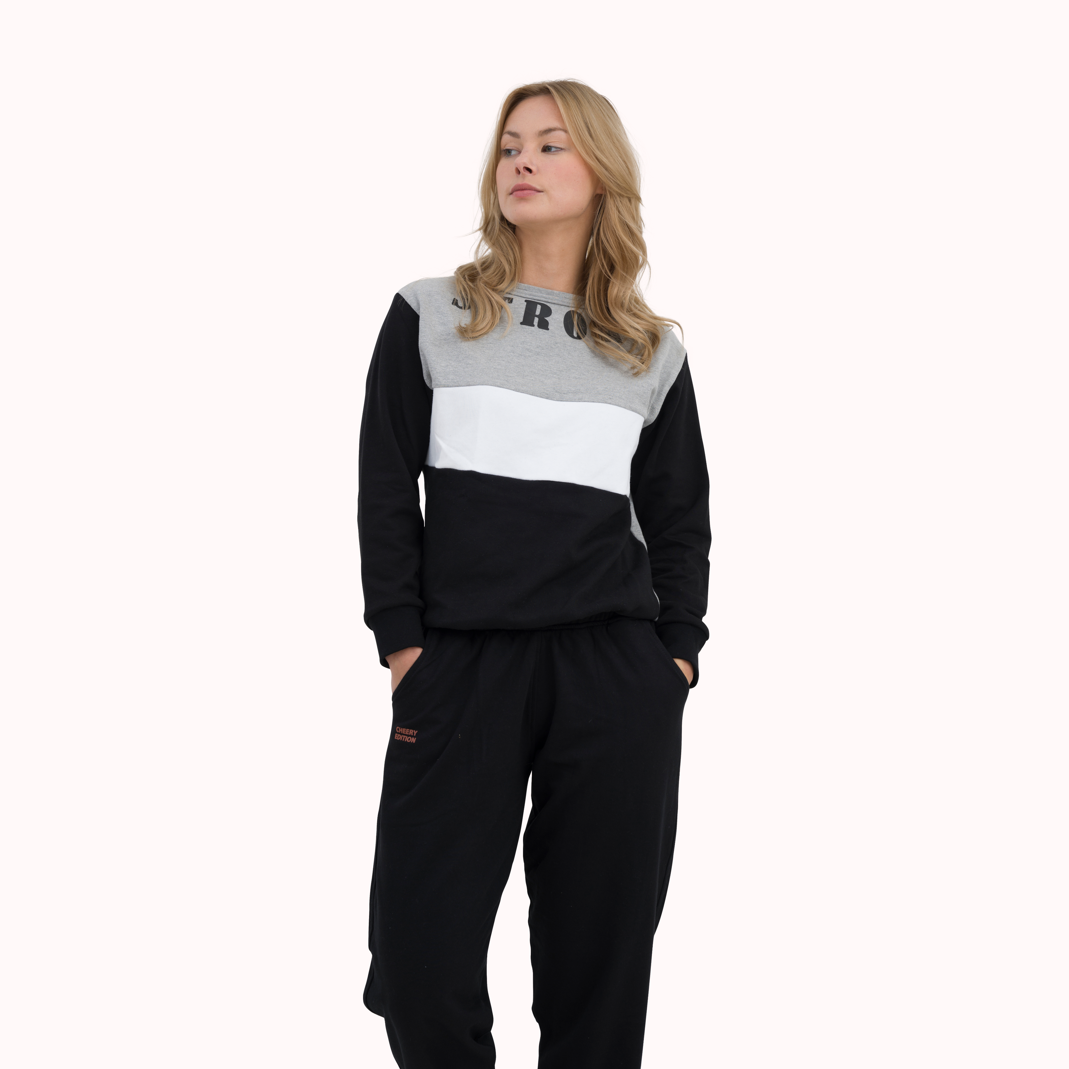 Colourblocked loop knit cotton printed sweatshirt